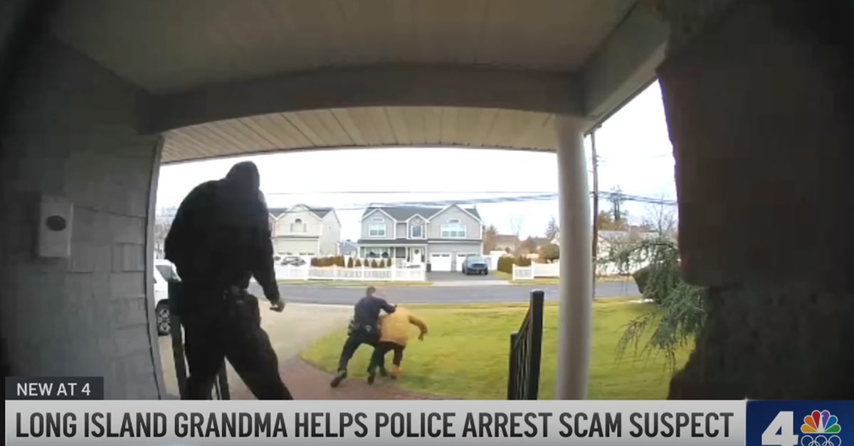 cops tackling a scammer