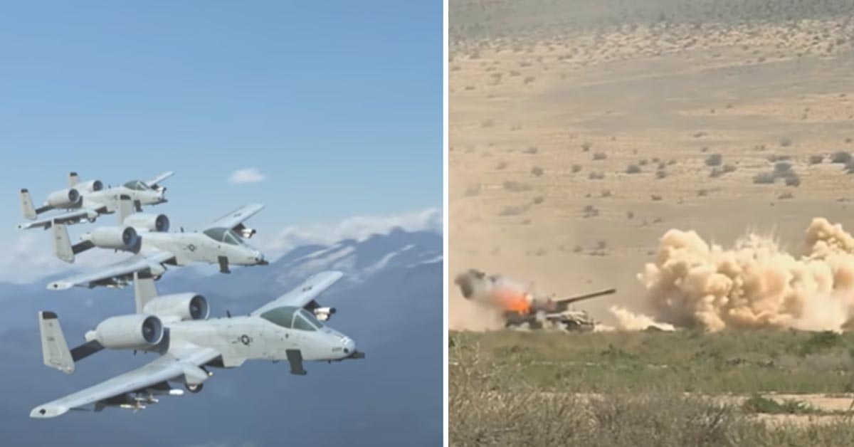 a10 warthogs flying and a tank being blown up