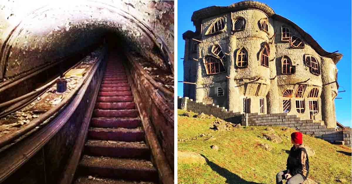 derelict subway escalator, abandoned villa in iran