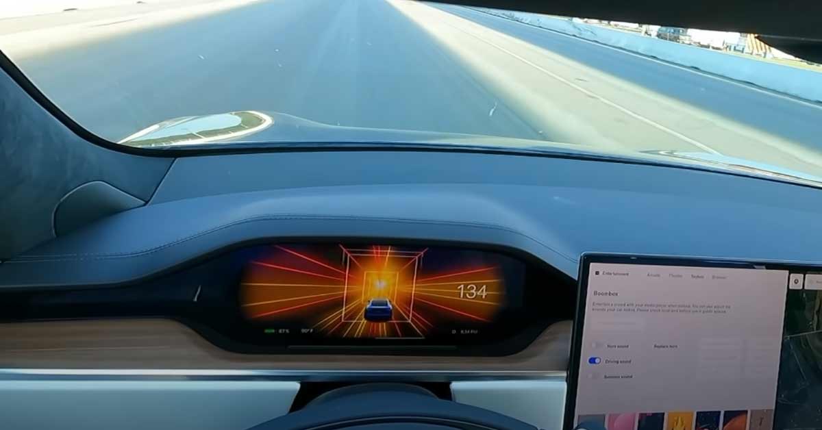 a tesla plaid driving