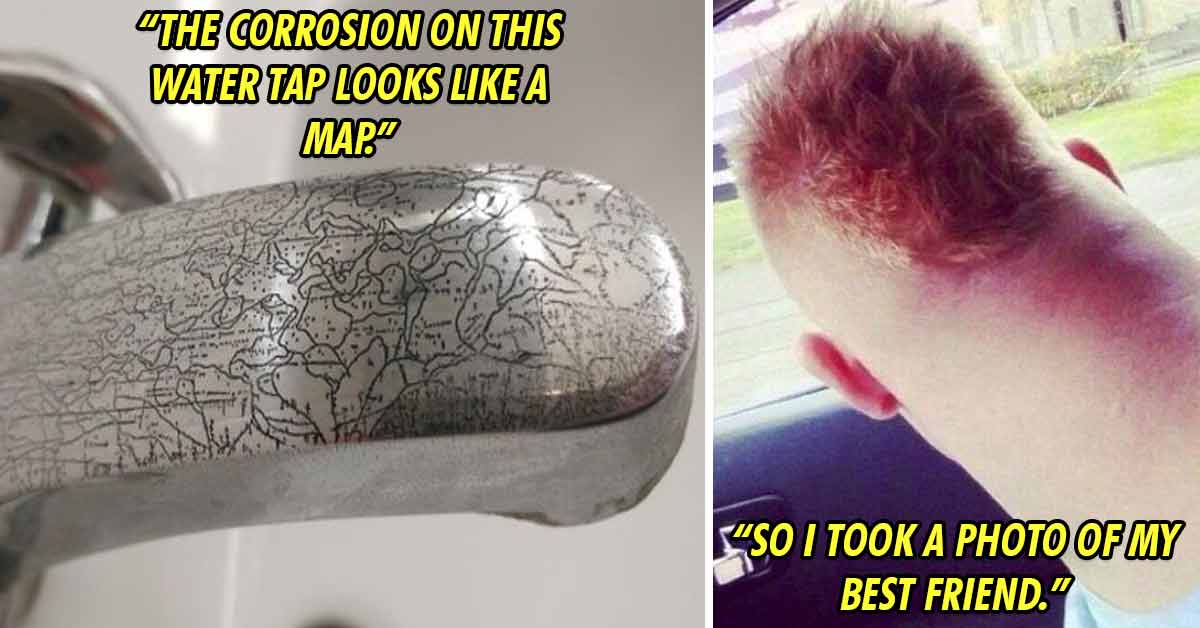 look like something else for kids - 'The corrosion on this water tap looks like a map.' | thumb with ears - 'So I took a photo of my best friend.'