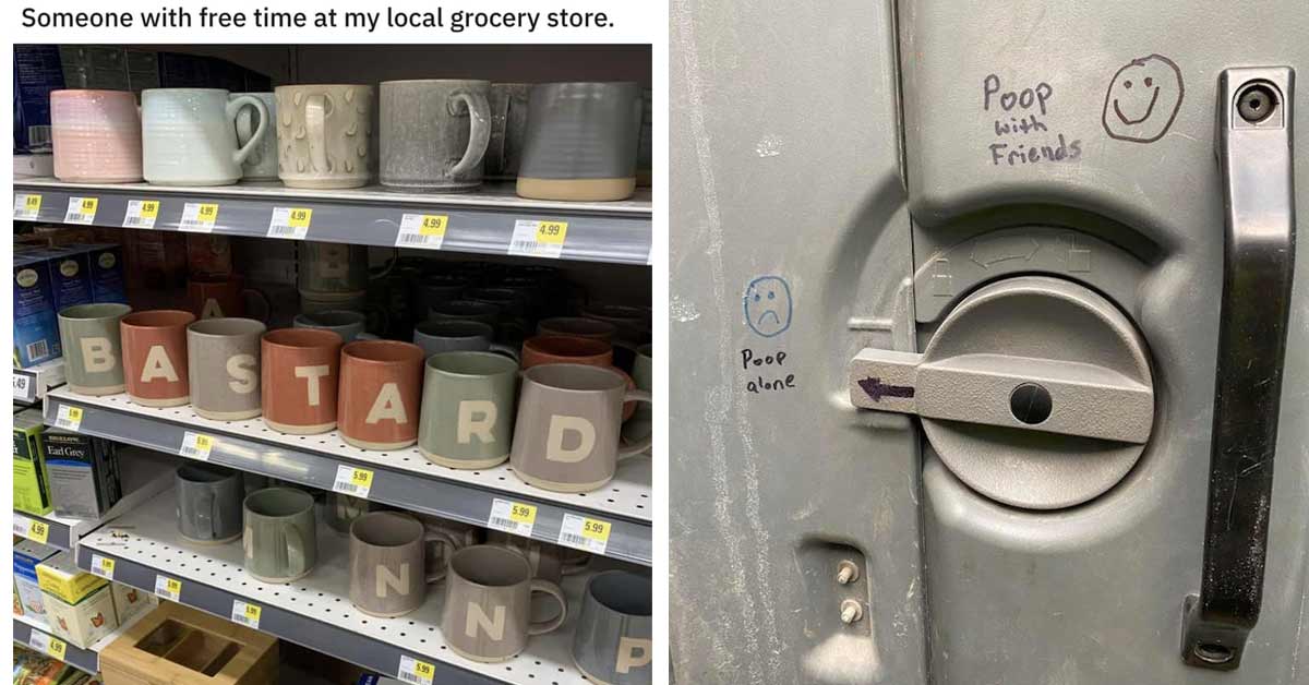 someone arranged cups in a store to spell out bastard