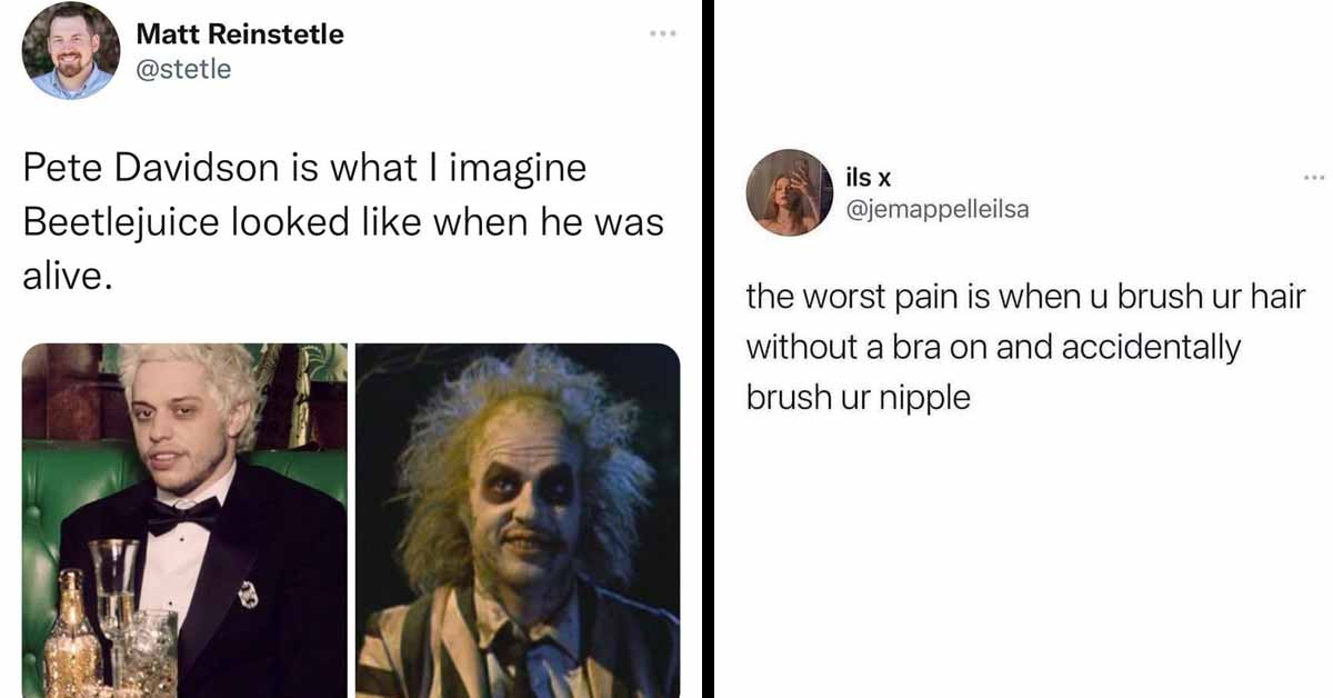 a meme with pete davidson and Beetlejuice