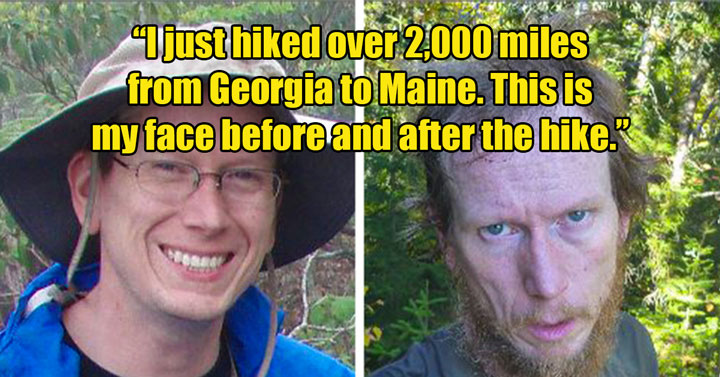 before and after pics - a man after he hiked 2,000 miles