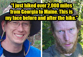before and after pics - a man after he hiked 2,000 miles