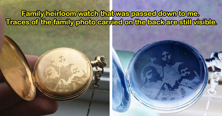 a family heirloom that still has the imprints of a picture on it