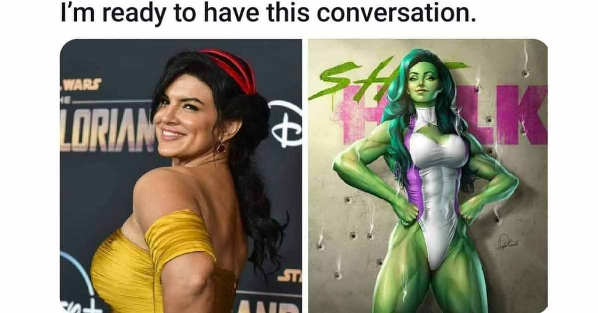 a meme with the actress from the mandalorian and she hulk