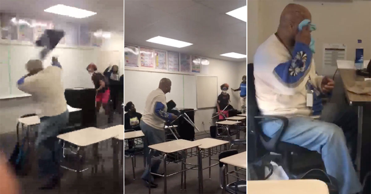 teacher gets attacked by students and his hit in the head with a chair