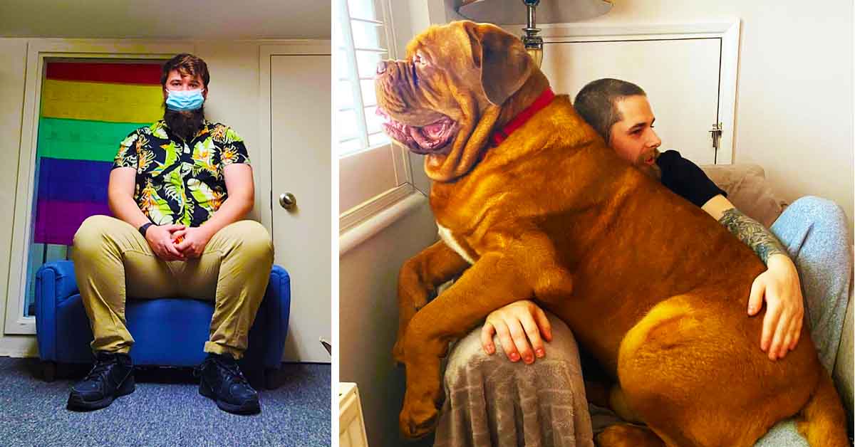 giant man, giant dog