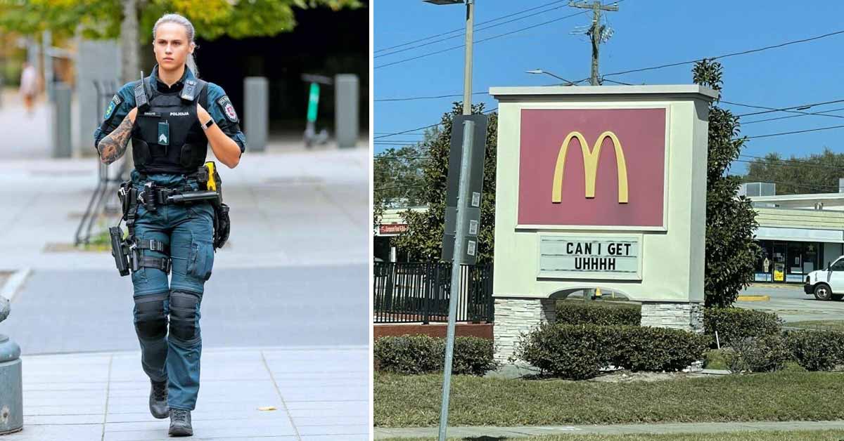 a hot female police officer and a mcdonalds sign