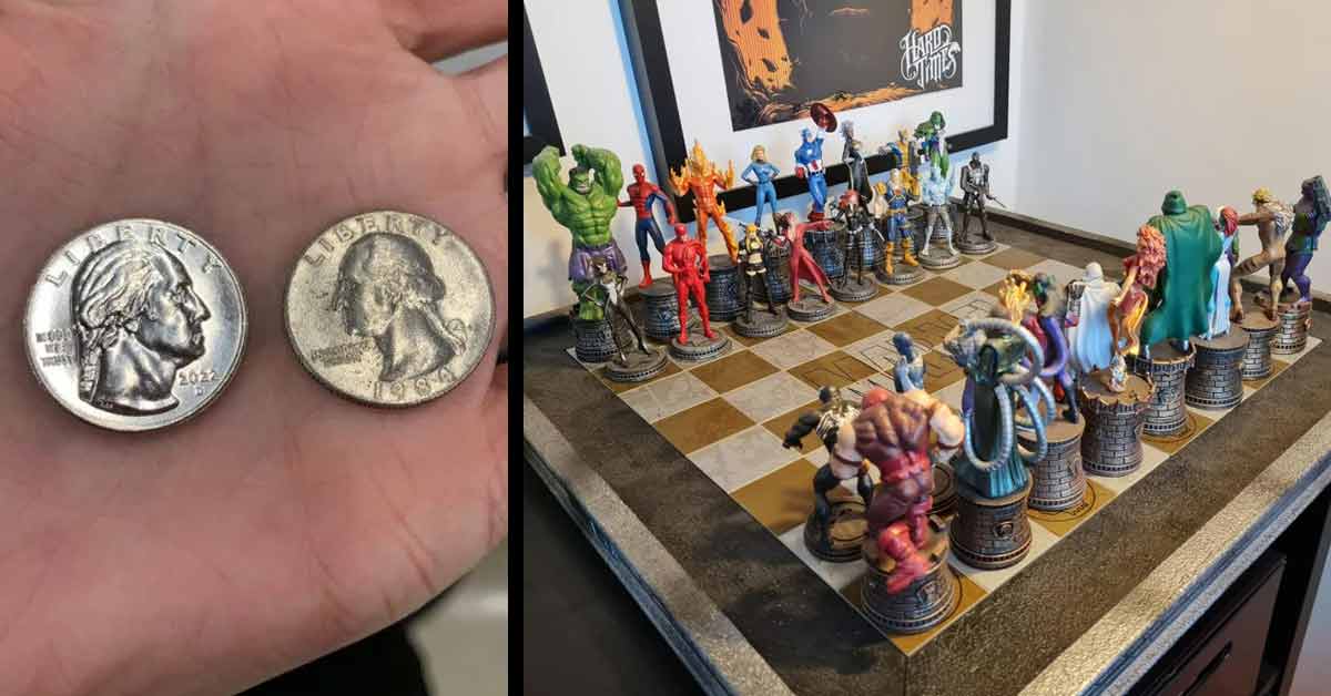 a 2022 minted quarter and a marvel chess set