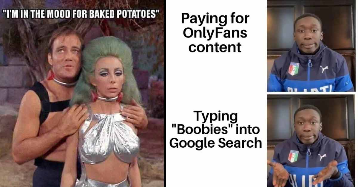 a meme about paying for onlyfans when you can google porn