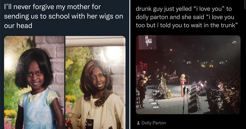 dank memes -  two kids in wigs and Dolly Parton on stage