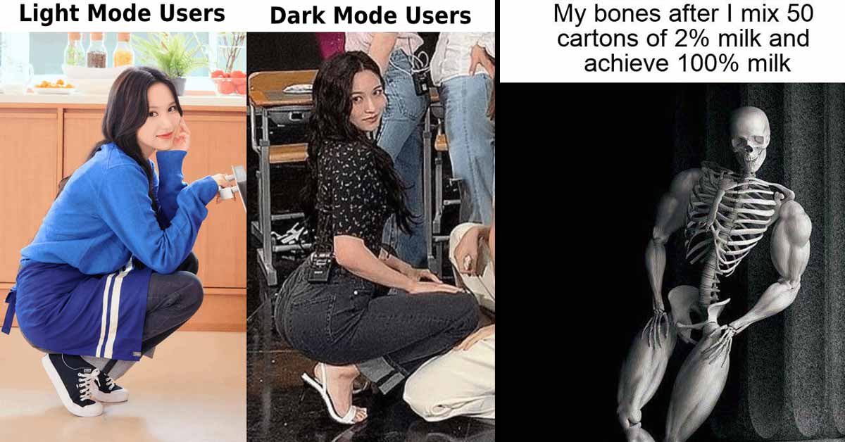 a meme with light mode vs dark mode users