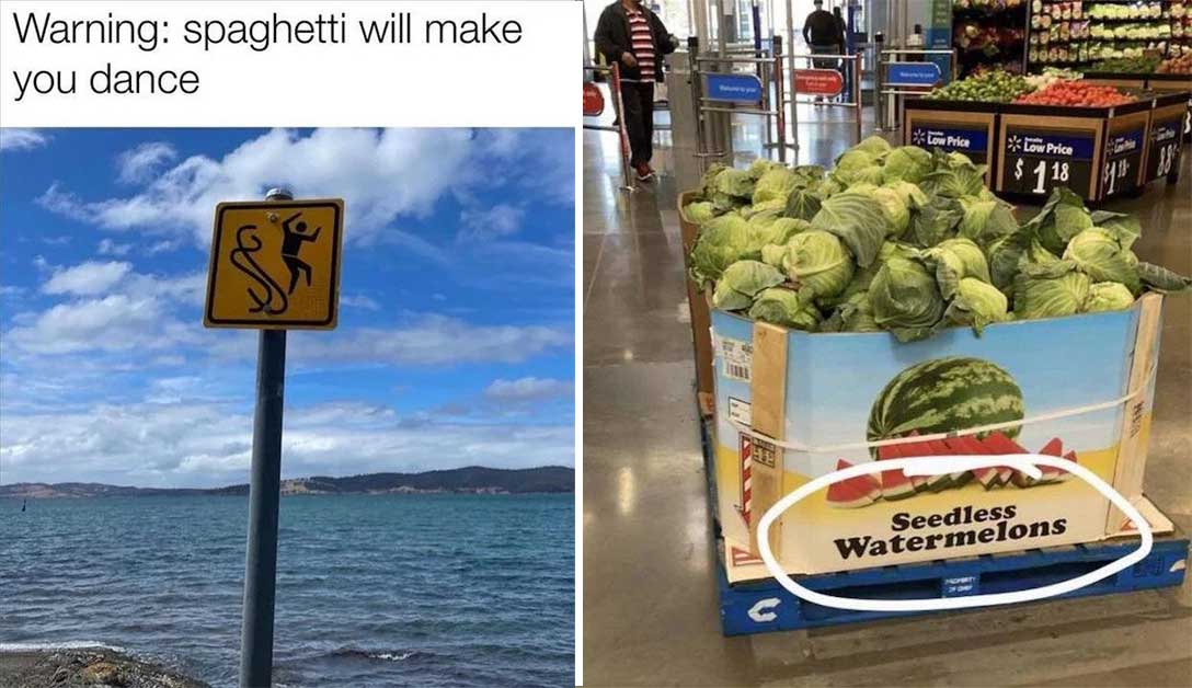 Funny Signs - spaghetti, watermelon