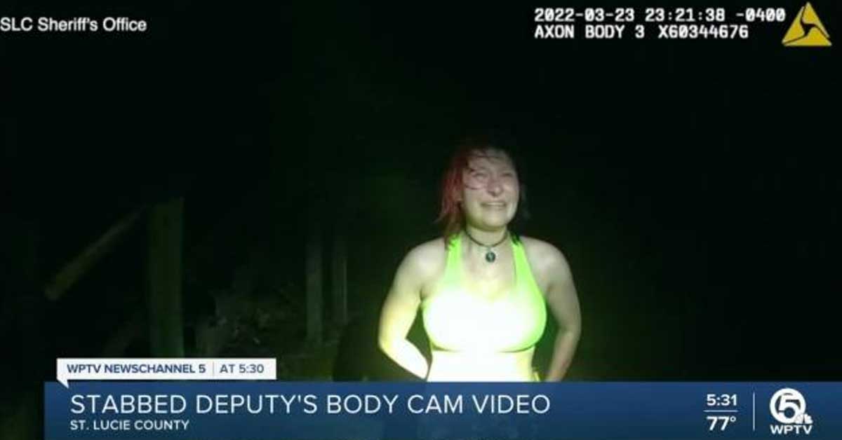 body cam footage from a video where a woman stabbed a girl in the neck