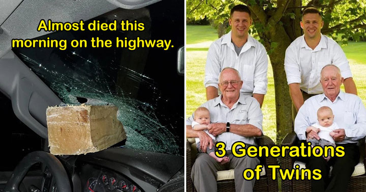 wtf pics -  3 generations of twins -  wood beam in a windshield