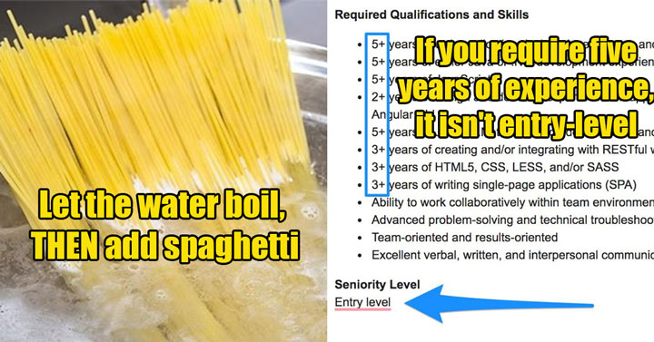 things we don't want to explain -  boiling pasta - entry level jobs