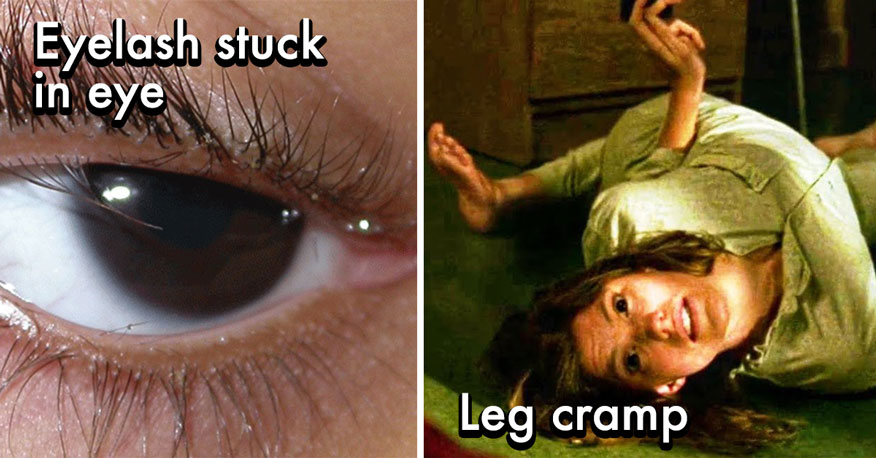 stuck eyelash and leg cramp