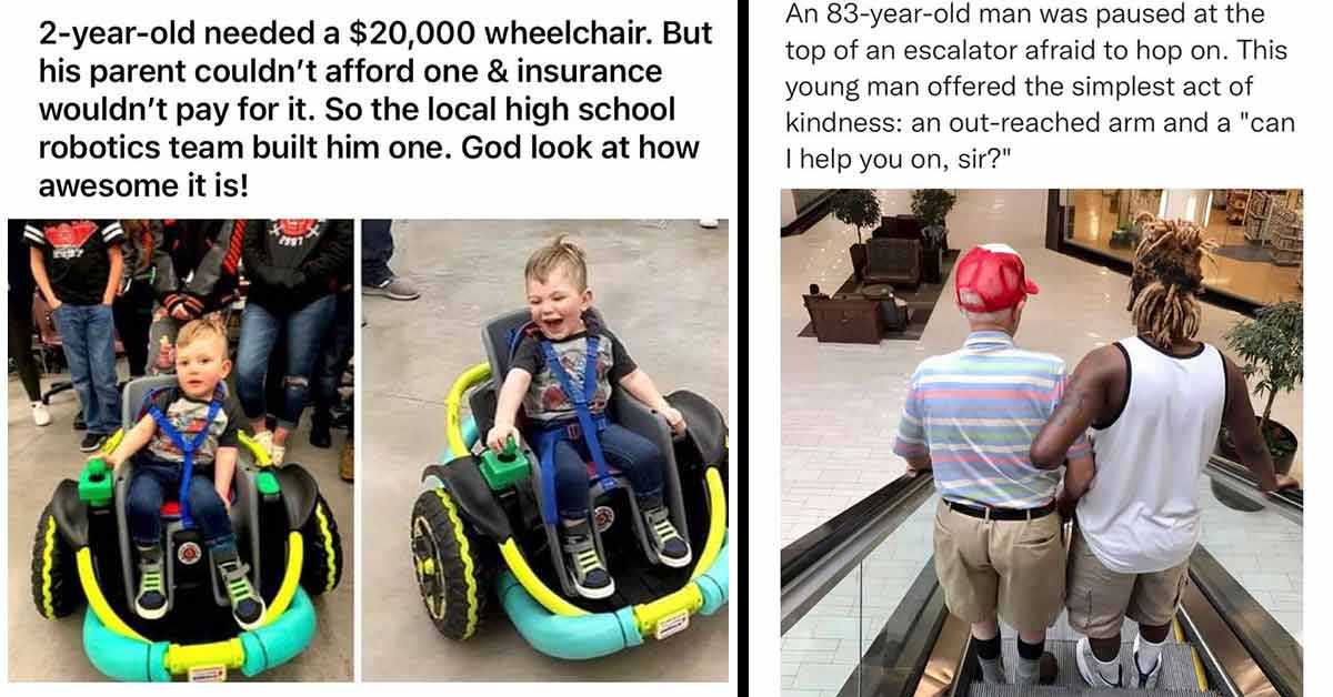 a little boy in a wheelchair the local high school built for him