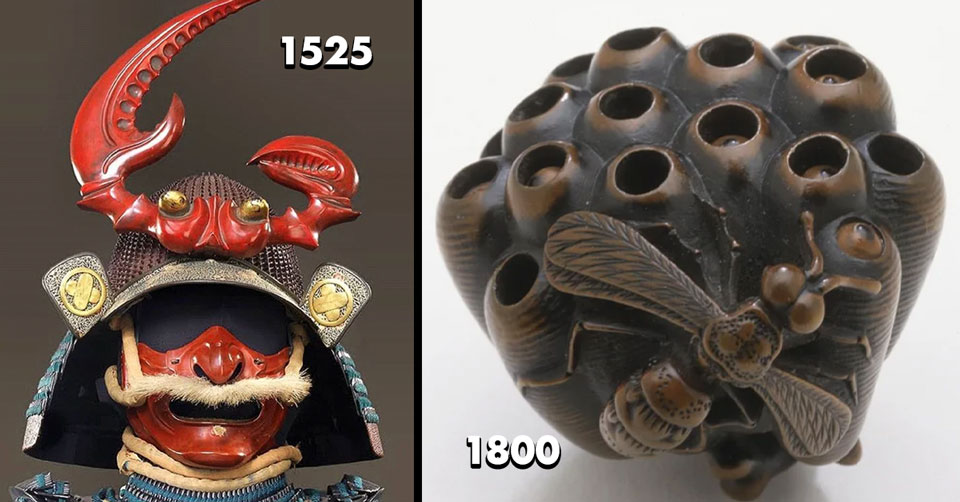 samurai helmet and wasp carving