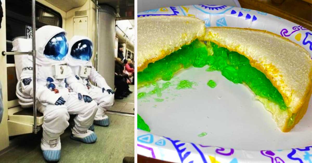 astronauts on subway, jello sandwich