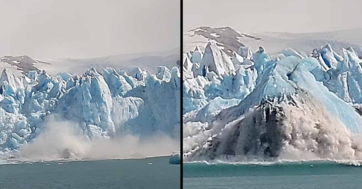 a massive iceberg breaking apart