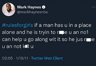 There's cancel culture, then there's self-sabotage.
<br>
<br>
Mark Haynes is a beat writer covering the <strong><a href="https://www.ebaumsworld.com/articles/nba-player-fined-40k-for-throwing-a-fans-phone/87129043/" target="_blank">NBA's</a></strong> Golden State Warriors. He's also verified on Twitter. Although he may not have his job very much longer after tweets of his from yester-year have resurfaced.
<br>
<br>
And the tweets are BAD. So the fact that we've collected 20 of them really says something about who this dude is as a person. After screenshots went viral, Mark had originally deleted his entire <strong><a href="https://twitter.com/markhaynesnba" target="_blank">account</a></strong>. However he's back on the grid and made a low-effort apology, conveniently disabling comments on the newest tweet.