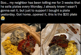funny tweets -  food plate from neighbor