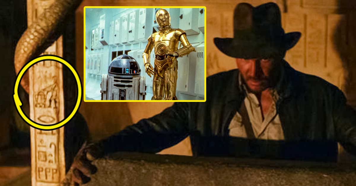 indiana jones with an r2d2 hieroglyphic