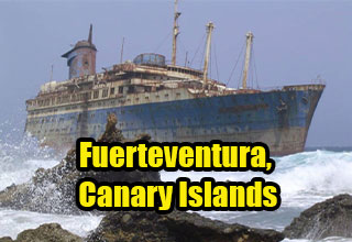 Fuerteventura, Canary Islands - abandoned cruise ship stuck on shore