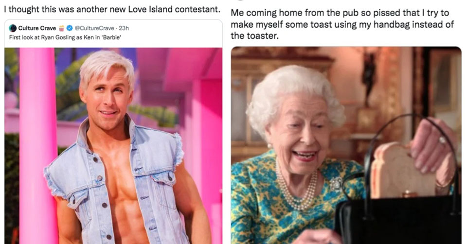 funny tweets - Ryan Gosling in Barbie -  the queen