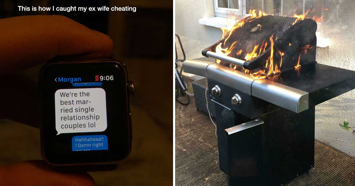 a message about cheating on spouses and a grill on fire