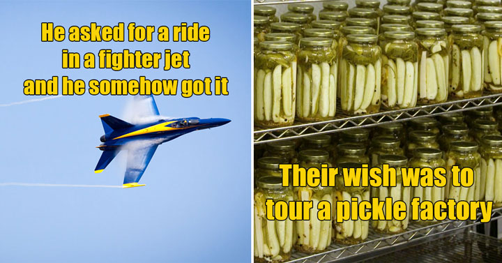 he wanted to ride in a fighter jet and he got it - to tour a pickle factory