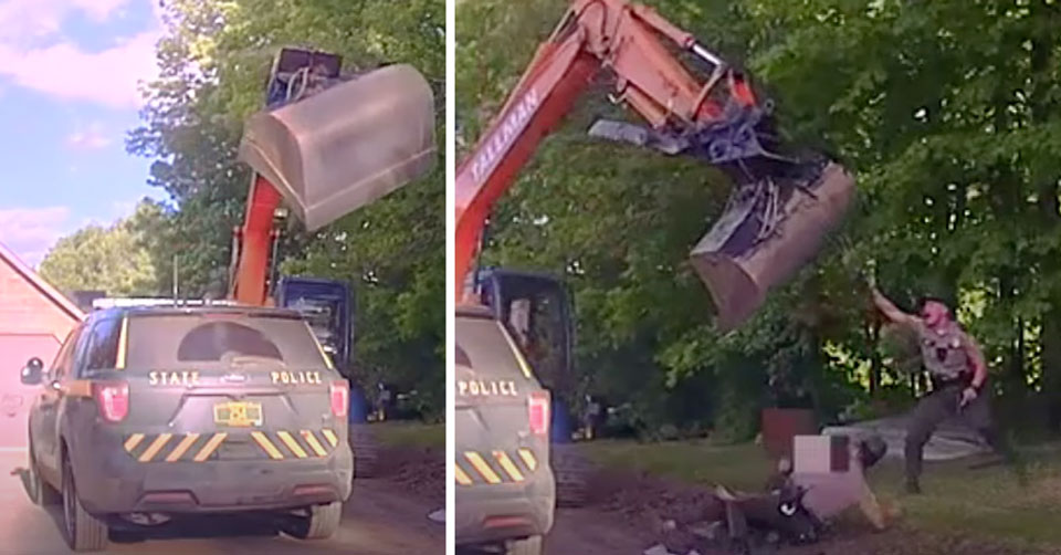 excavator tries stopping arrest