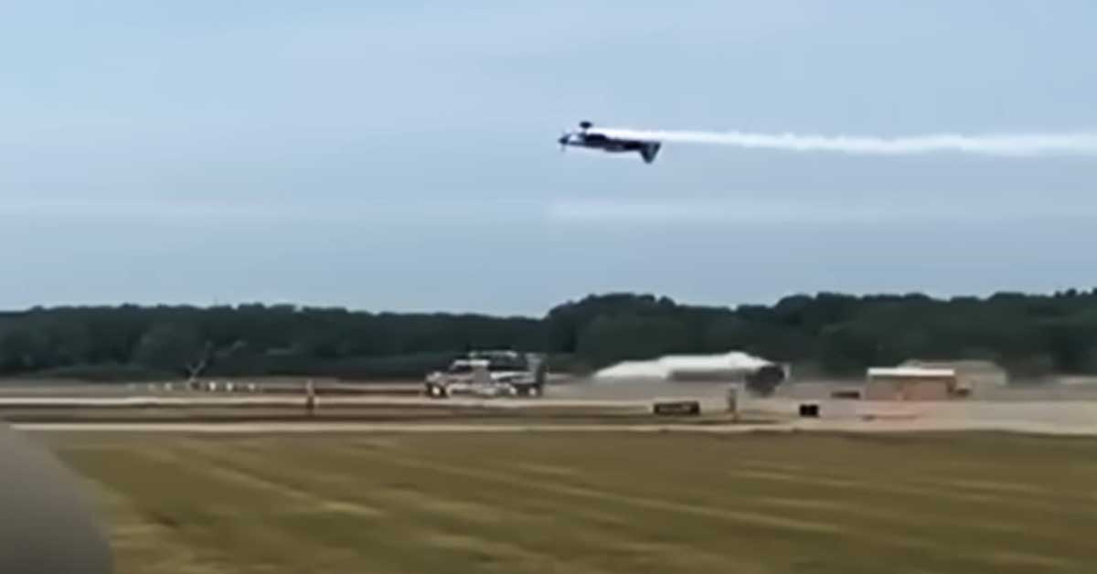 an airplane racing a jet powered truck