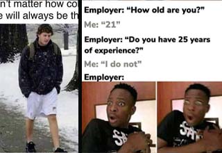 shorts in winter meme, job meme