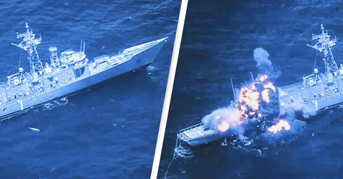 training exercise captures the sinking of decommissioned us warship