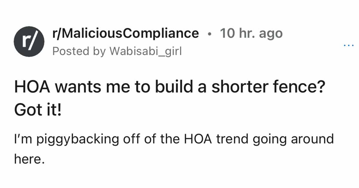 HOA gets karma