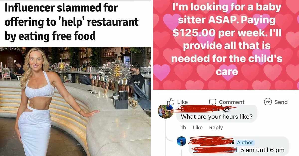 entitled people -  woman wants free food, cheap family wants a baby sitter