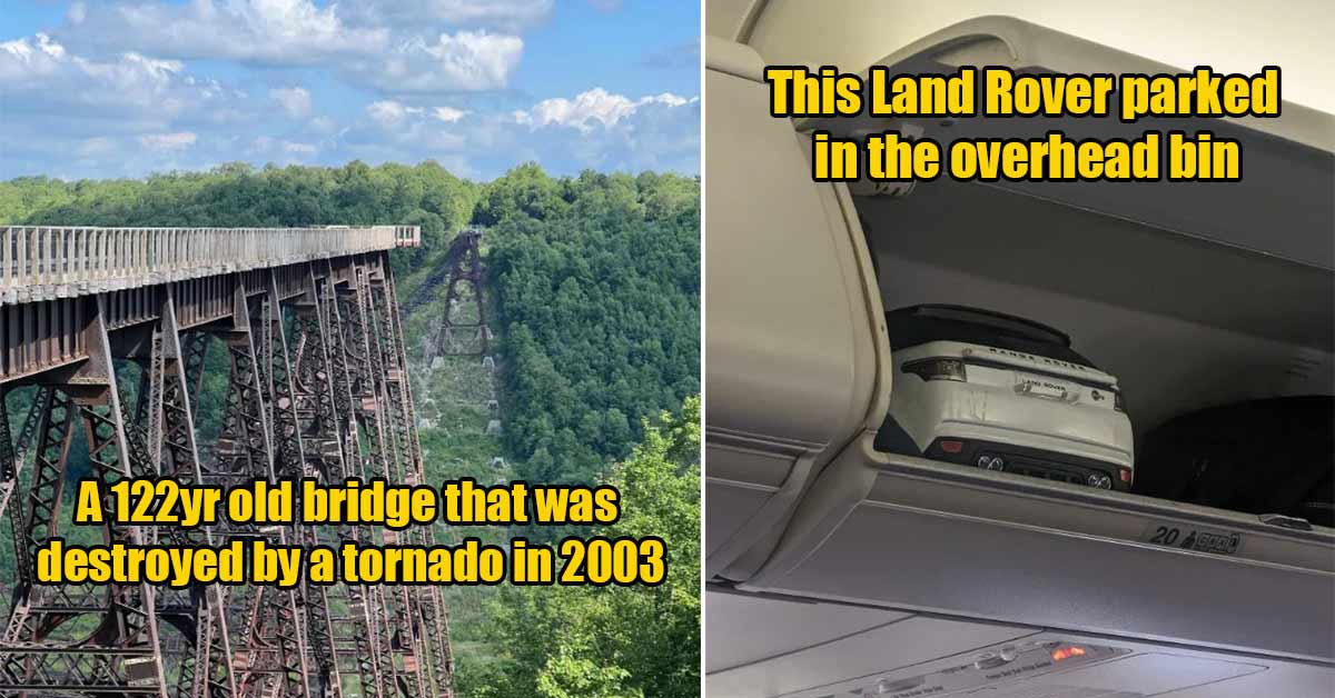 an old bridge that was destroyed by a tornado - range rover suitcase