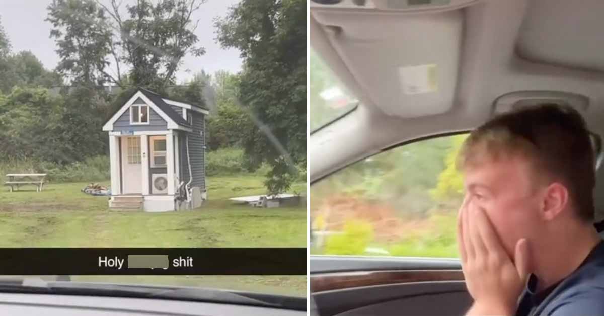 dad rents tiny house by mistake -  kids react from car