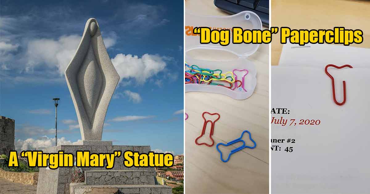 design fails -   virgin mary statue - dog bone papaerclips