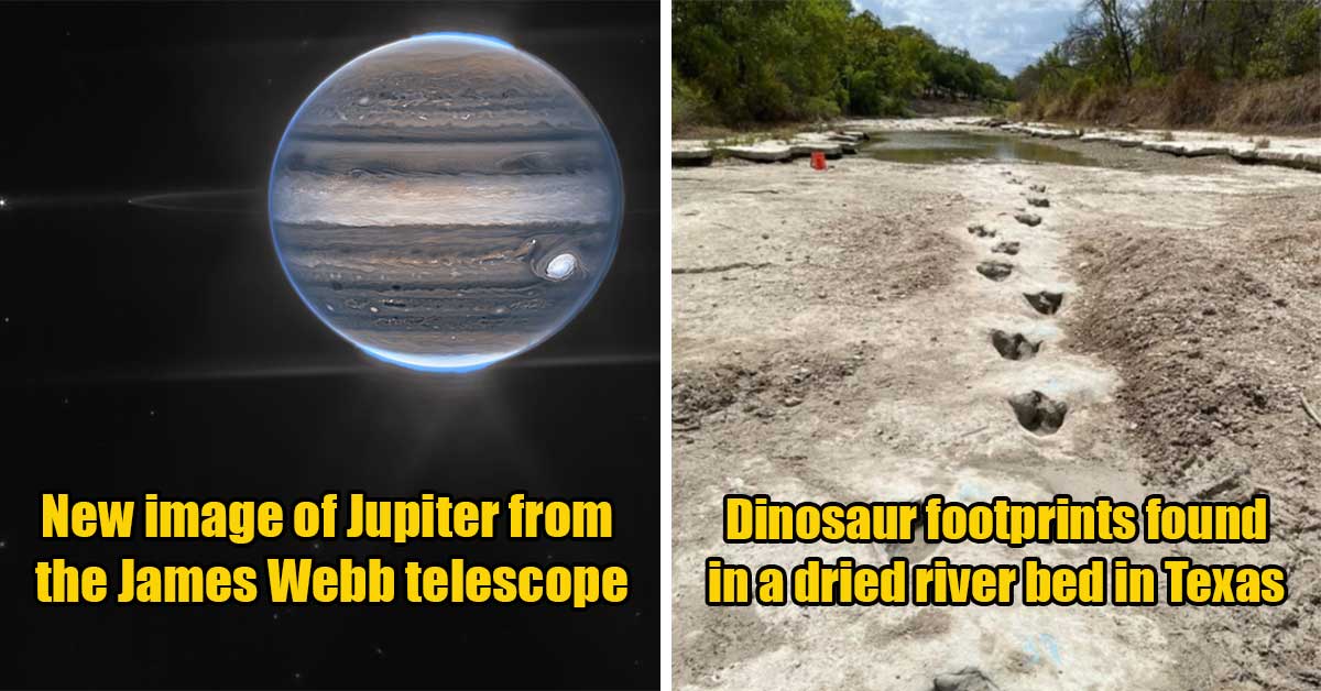 new image of Jupiter from the james webb telescope -  dinosaur footprint found in Texas