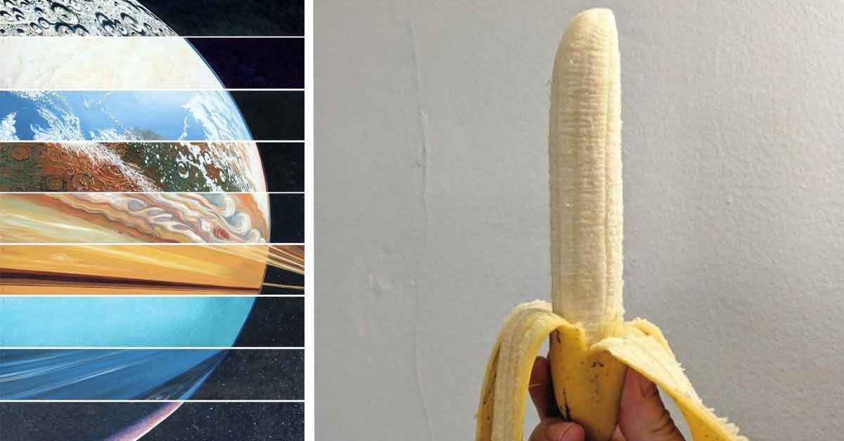 a photo of the planets and a straight banana