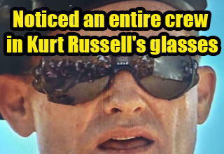 you can see the movie crew in Kurt Russell's glasses - teenage mutant ninja turtles mouth