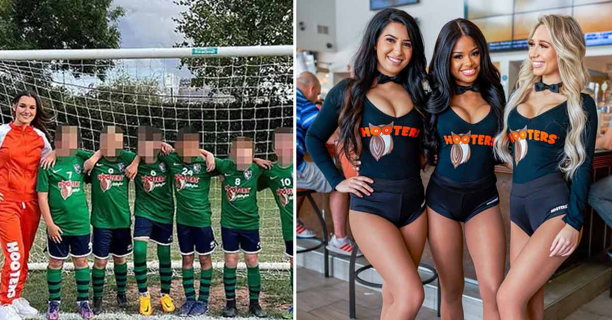 two female hooters employees with under 10 soccer team