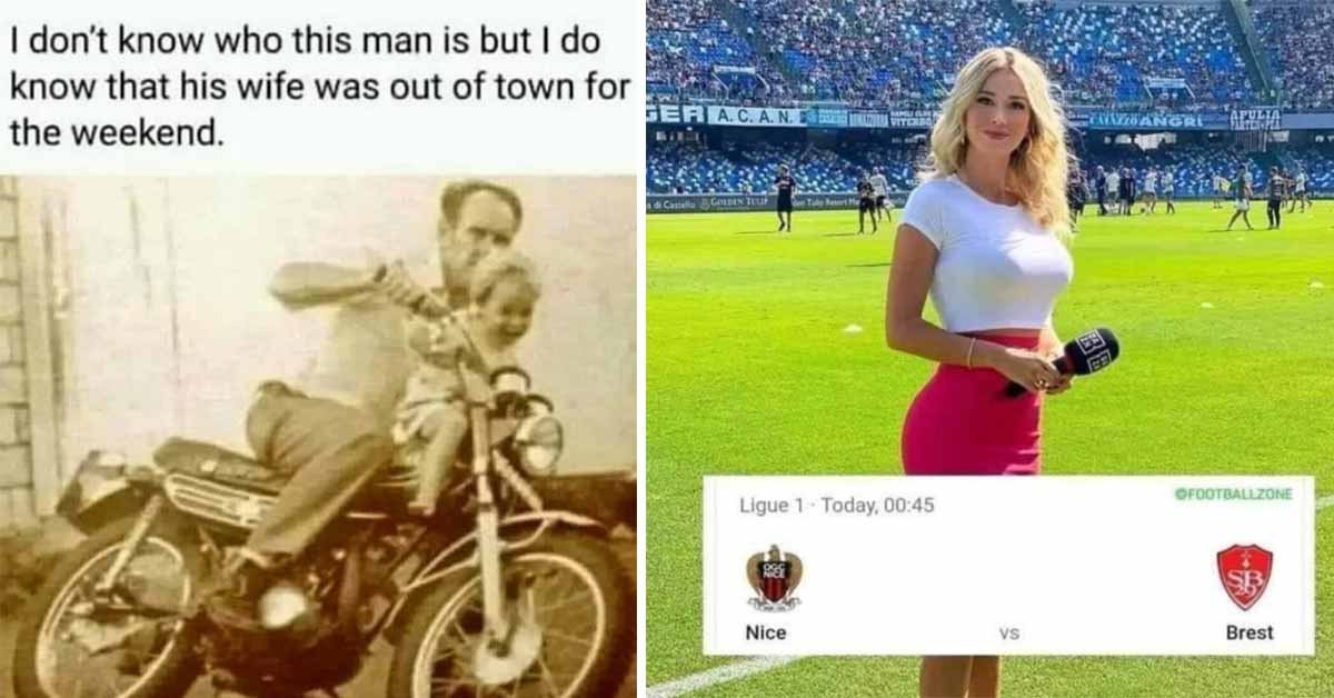 woman reporter -  team names nice breasts -  dad and child on a motorcycle