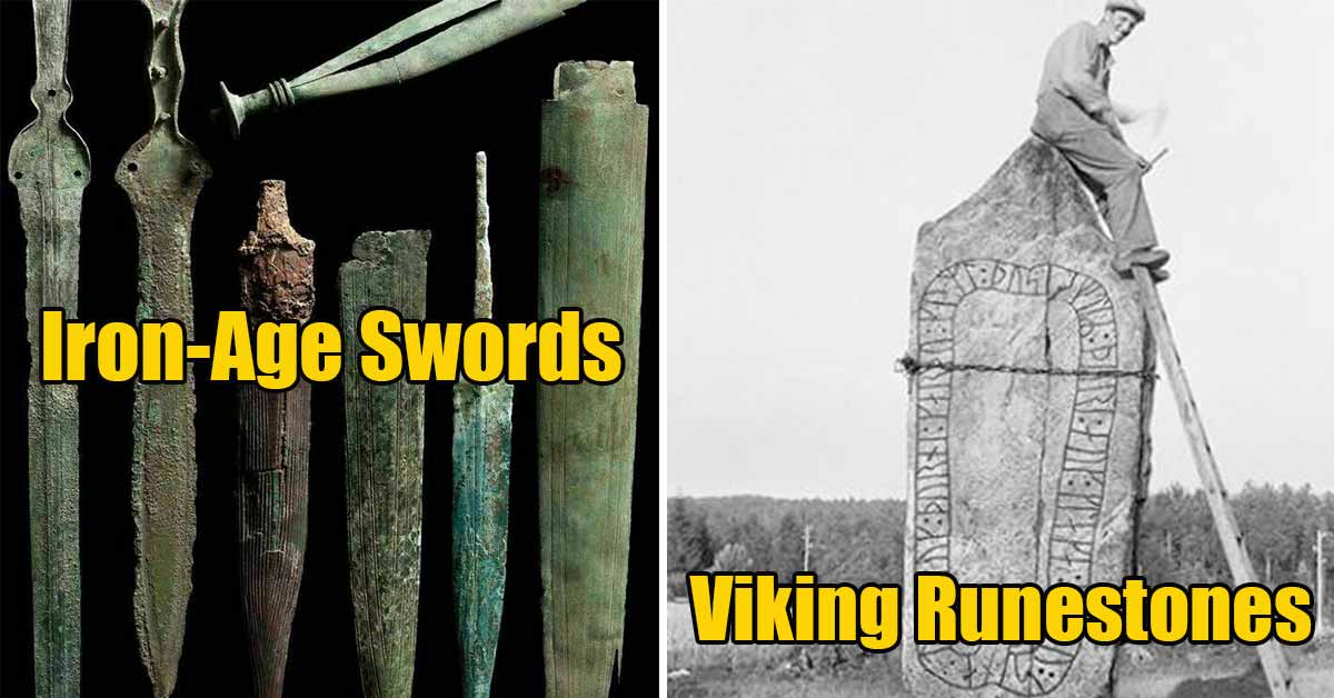 viking rune-stones -  iron age swords