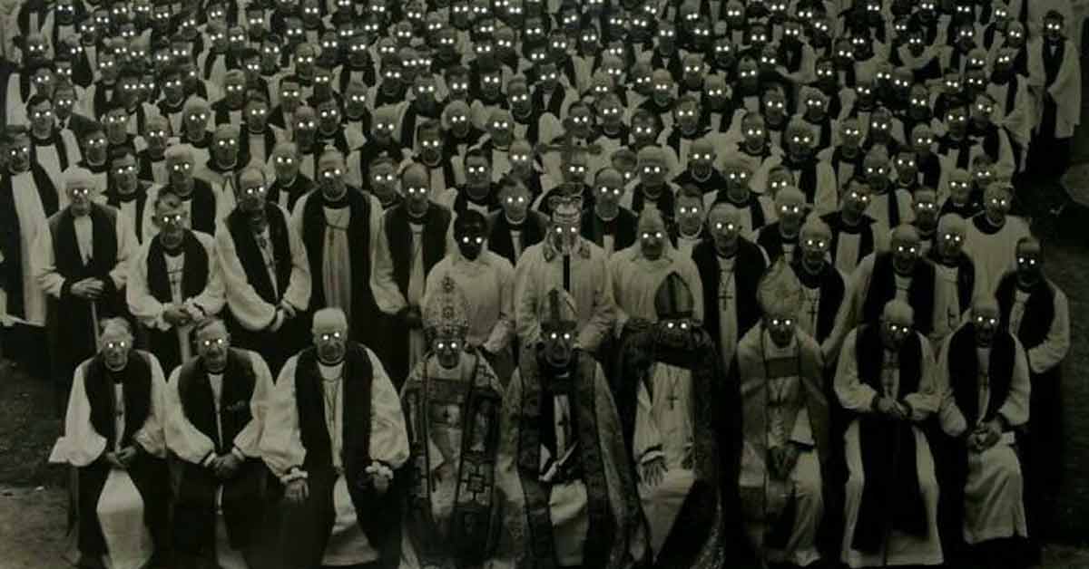 creepy photo of priests with eyes glowing